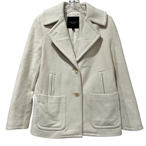 Talbots Size 2 Cream Button Pea Coat Wool Blend Fall Winter Warm Jacket C - Picture 1 of 8